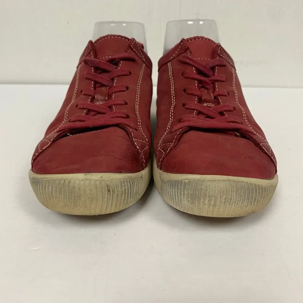 Softinos by Fly London Isla Womens Red Soft Leather Trainers Shoes EU 39 US 9